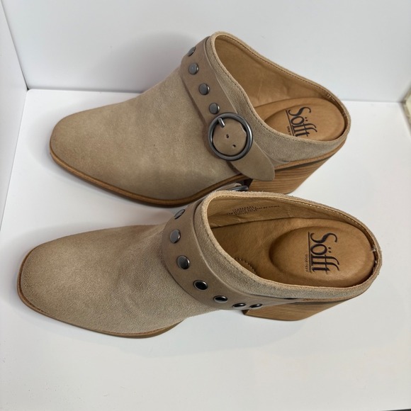 Söfft Suede Leather Mules Studded Buckle Block Heel Clogs Shoes Womens Size 7 - Picture 3 of 10